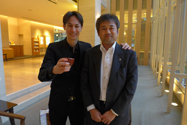 Kevin Cory and Taro Nakamura with Ohi pottery gifts in Kanazawa