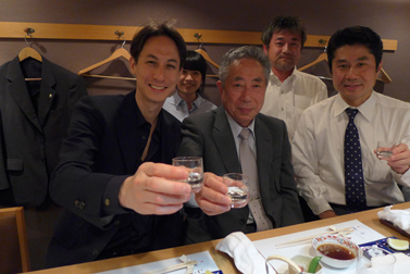 Kevin Cory, Yurine Nakamura, Shigeyuki Naoe, Taro Nakamura and Junichiro Naoe at Tempura Koizumi, Kanazawa