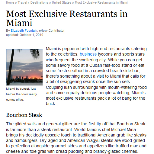 Most Exclusive Restaurants in Miami, Bourbon Steak