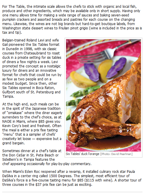 florida trend, florida life, tables of content: exclusive dining around florida, six tables' duck l'orange