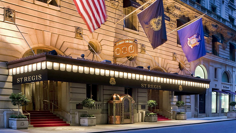 The St. Regis Hotel entrance off 5th Ave, New York City for the 2017 Forbes Travel Guide All-Star Celebration