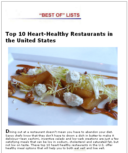 Gayot Top 10 Heart-Healthy Restaurants in the United States