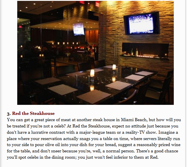 Red the Steakhouse, Five Restaurants With the Best Service in Miami, Miami New Times Best of Miami