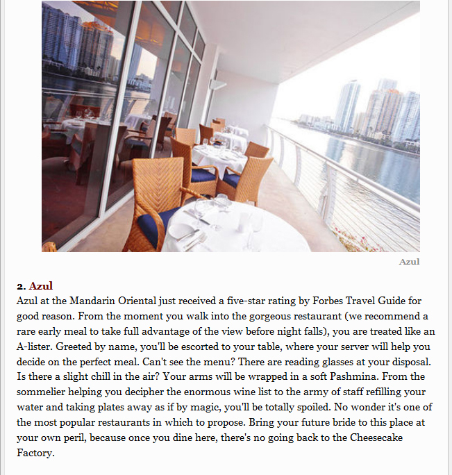 Azul, Five Restaurants With the Best Service in Miami, Miami New Times Best of Miami