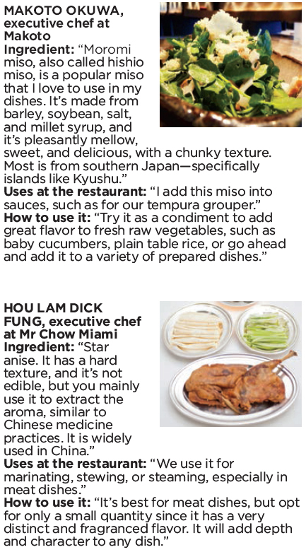 Ocean Drive Magazine umami please, Makoto Okuwa, executive chef at Makoto, Hou Lam Dick Fung, executive chef at Mr Chow Miami