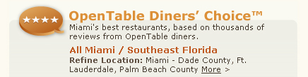 OpenTable Diners' Choice Fit for Foodies Restaurants All Miami Southest Florida, 
